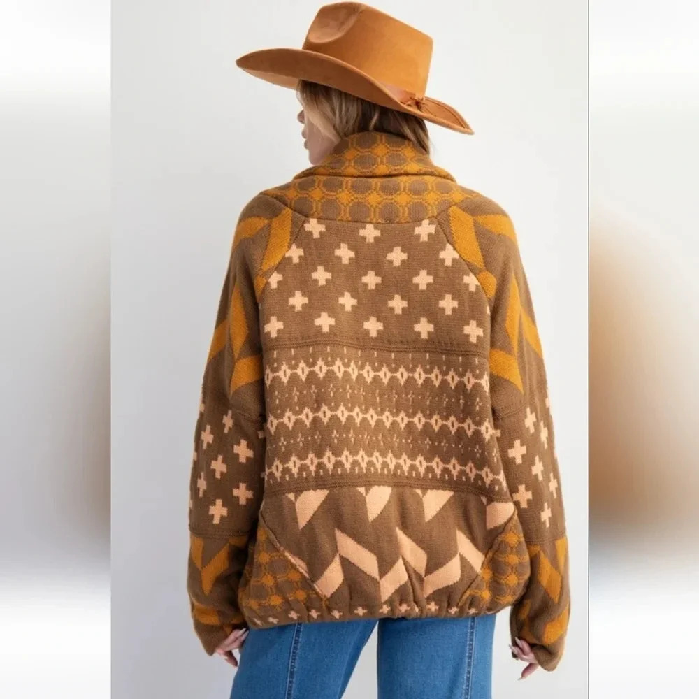 New Easel Ethnic Printed Knit Sweater Cardigan M - Picture 6 of 6